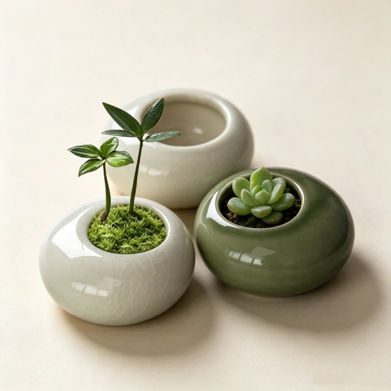 Echeveria Succulent - Mini doniczka z efektem popękanej szkliwicy,